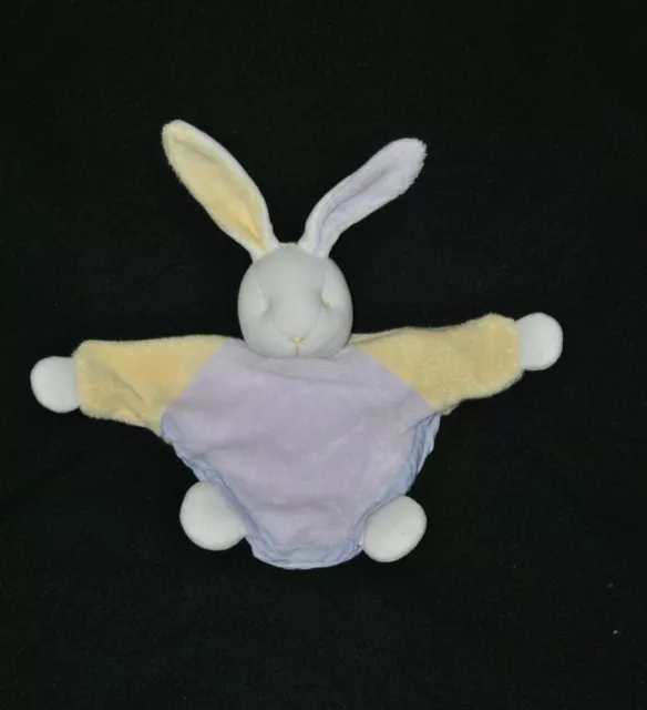 Peluche doudou lapin blanc plat BLANCHET jaune mauve violet TTBE