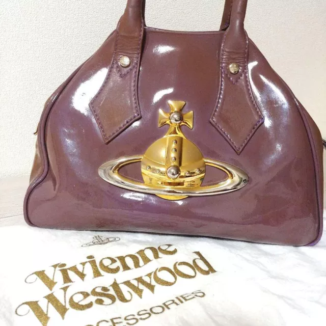 Vivienne Westwood Hand Bag lavender patent Vintage Rare Orb Yasmin 11.4×7.4×5.1