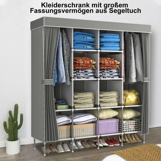 Kleiderschrank Groß Grau Stoffschrank Faltschrank Stoffkleiderschrank Schrank