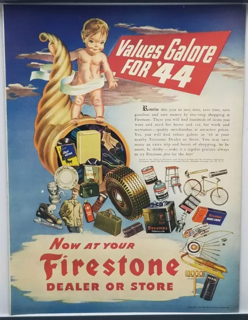 1944 Firestone Dealer Store Values Galore Vintage WWII Era Color Print Ad