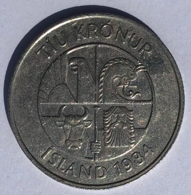 1984 Iceland 10 Kronur four capelin fishes coin KM#29.1 