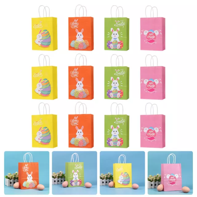 12 PCS Easter Bunny Basket Handheld Gift Bags Paper Delicate