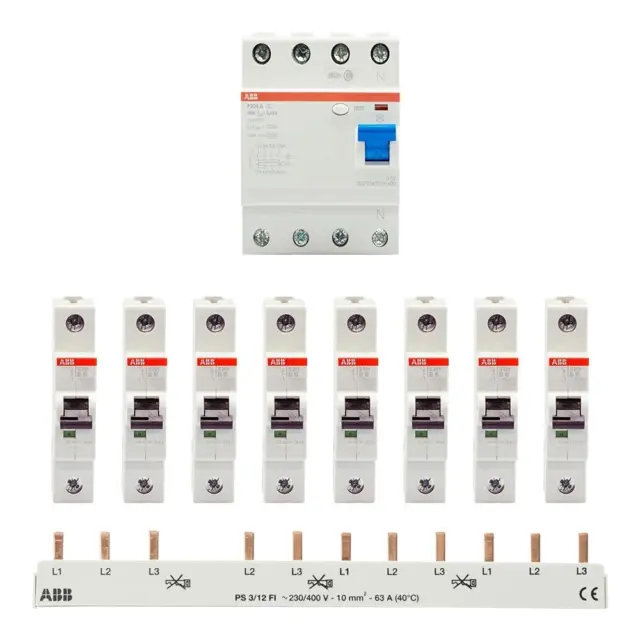 ABB Set 1x FI Schalter F204A 40/0,03 8x LS Schalter S201 B16 1x Schiene PS3/12FI