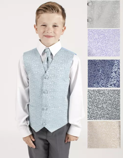 Boys Suits Swirl Waistcoat Suits Wedding 4 Piece Baby Boys Page Boy Party Formal