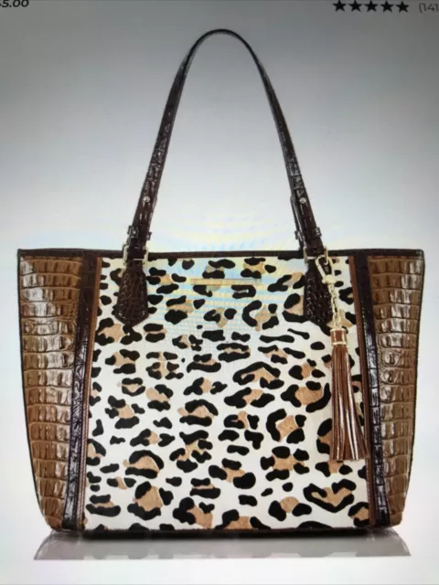 Nwt Brahmin Medium Asher Tan Capella Tote Medium Zip Top Leopard Calf Hair Bag