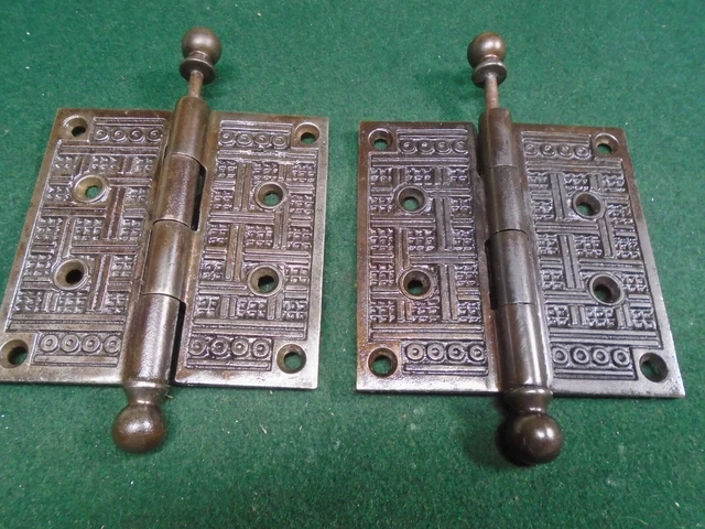 One Pair: Vintage Eastlake Cast Iron Hinges  4  X 4  Bronze Finish - (17380-3)