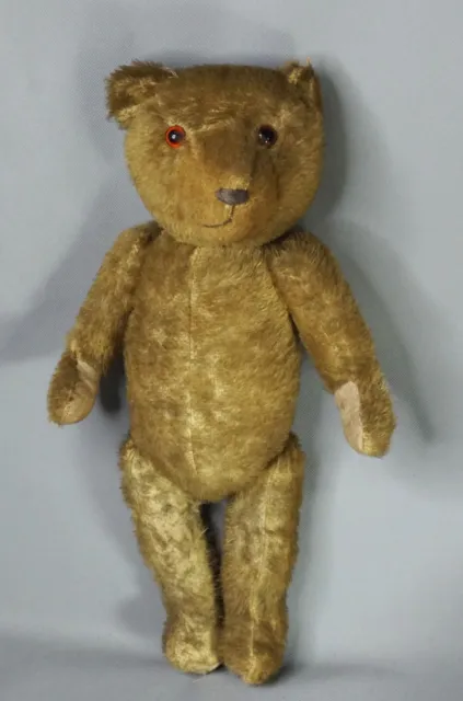 16" Antique German Straw-Stuffed Teddy Bear Cinnamon Brown Mohair Toy Glass Eyes