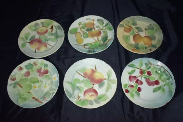 Antique K.G St Clement France Majolica Fruit Plates Lot of 6 DAMAGED AS IS