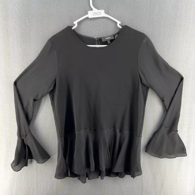 THEORY Peplum Lexanda C Idol Bell Sleeve Top Semi-sheer Sleeve Black Size Large