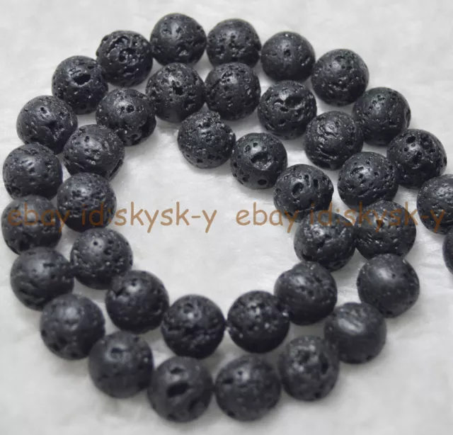 6mm Black Natural Volcanic rock Round Gems Loose Beads 15" Strand 3