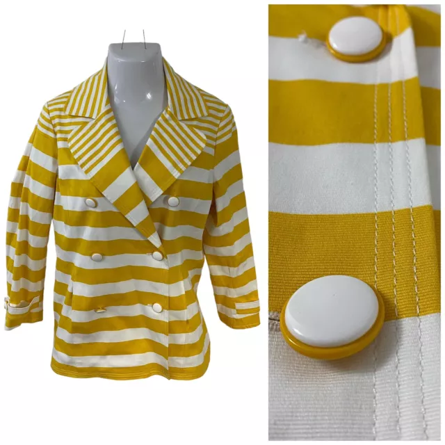 Jones New York Yellow Stripe Double Breasted Trench Coat Womens Large Pockets