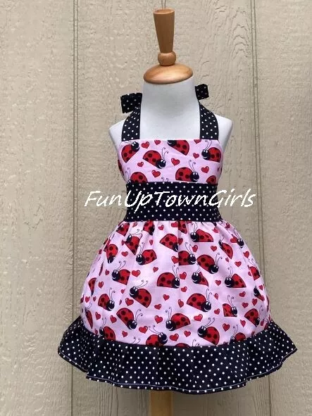 Girls Lady Bug Toddler Pink Halter Dress