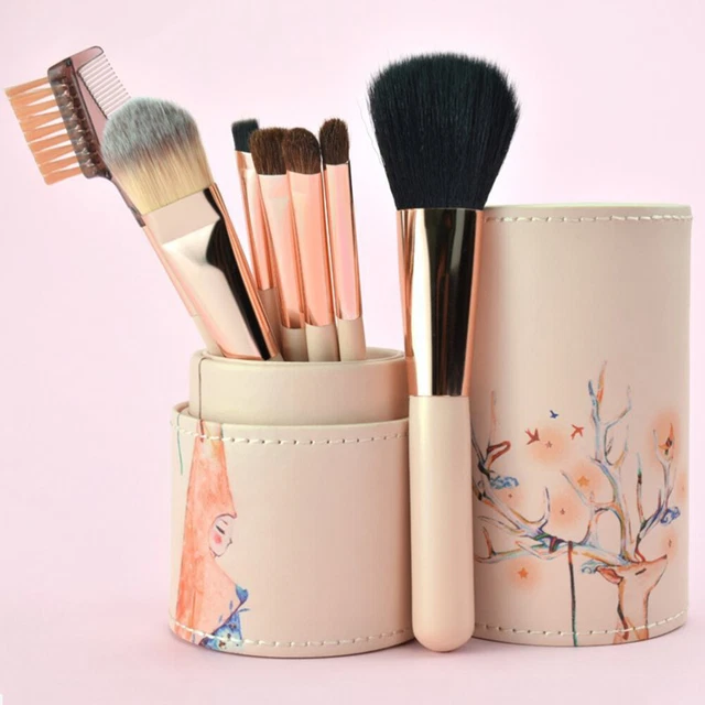 7 piezas Cepillos de mango de madera Varios cepillos de maquillaje cepillos cosméticos Set Beauty Car