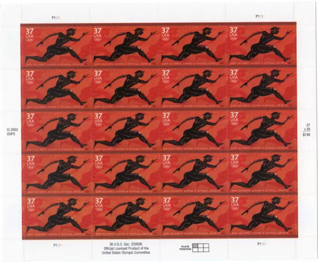 Scott #3863 Greek Olympics Sheet of 20 Stamps - MNH