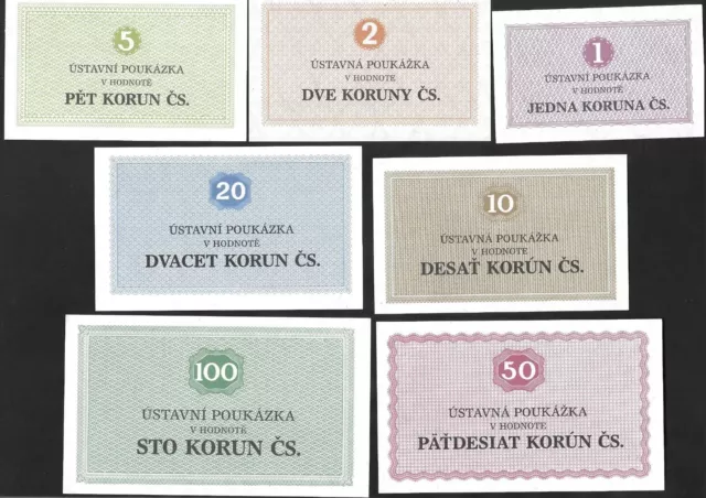 Czechoslovakia Set of 7 Banknotes "Prison Money" 1981 , 1 - 100 korun , ALL UNC