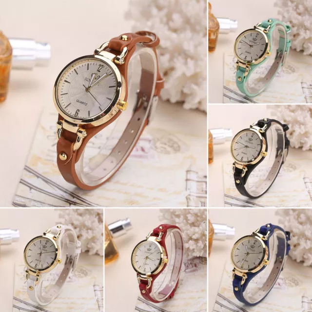 Ladies Round Dial Rivet PU Leather Strap Wristwatch Analog Quartz Watches Women