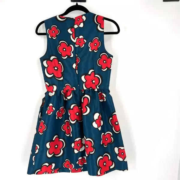 Red Valentino Women's Floral Sleeveless Flare Mini Dress Red Navy Blue Size 6 3