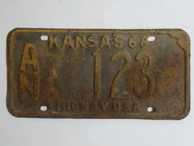 1968 Kansas AN- 123 MIDWAY USA License Plate / American Number Plate