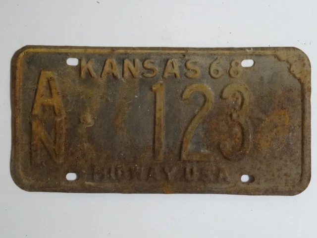 1968 Kansas AN- 123 MIDWAY USA License Plate / American Number Plate