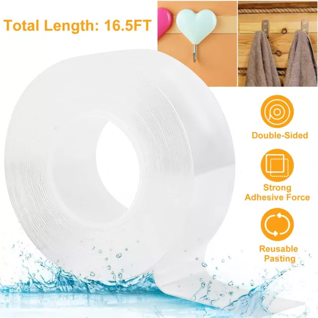 16.5ft Nano Tape Double-Sided Adhesive Traceless Washable Invisible Gel Reusable