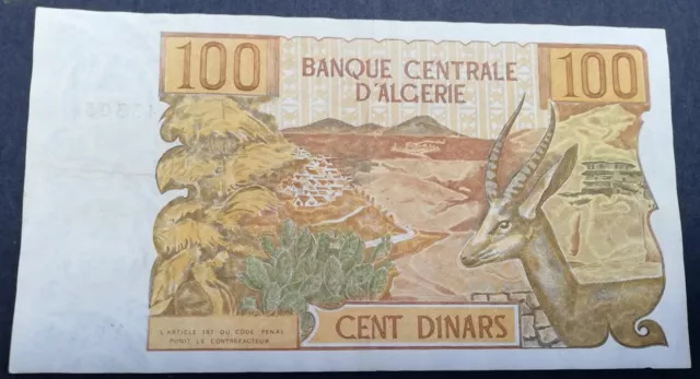 ALGERIE - Billet de 100 Dinars du 01/11/1970 Gazelle