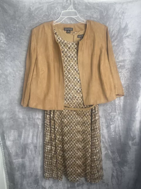 Jessica Howard  Short Sleeve Jacket &  Long Sleeveless Dress Set Size 18 Tan