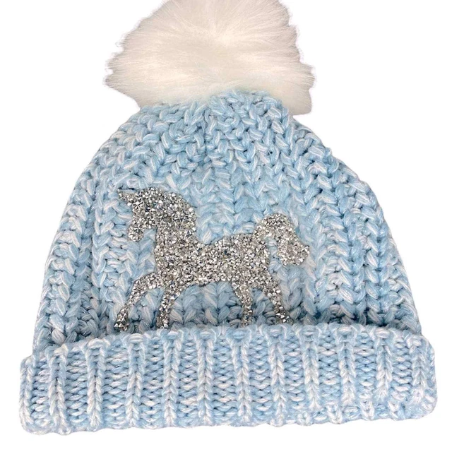Capelli New York rhinestone unicorn knit beanie with faux fur pom pom NWOT