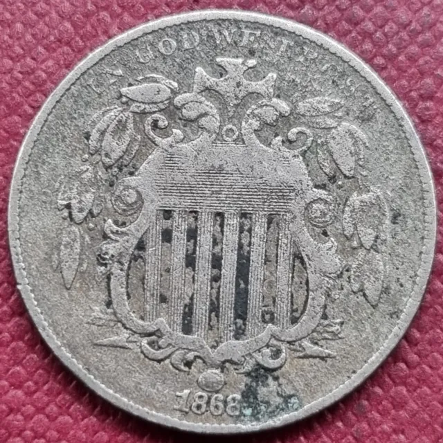 1868 Shield Nickel 5c Better Grade VF Details #70461