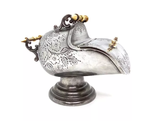 Antique silver plate brass sugar scuttle chased silver coal scuttle sugar bowl