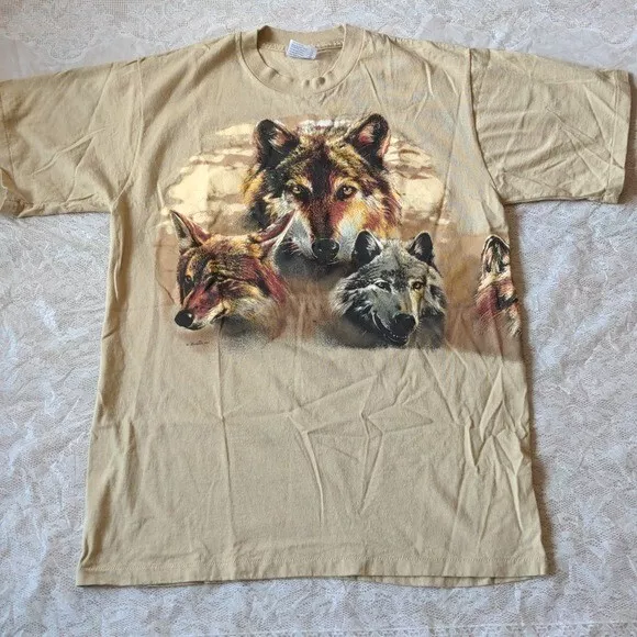 Hazelwoods Vintage 1993 Single Stitch Wolf Print Graphic T Shirt Size Large