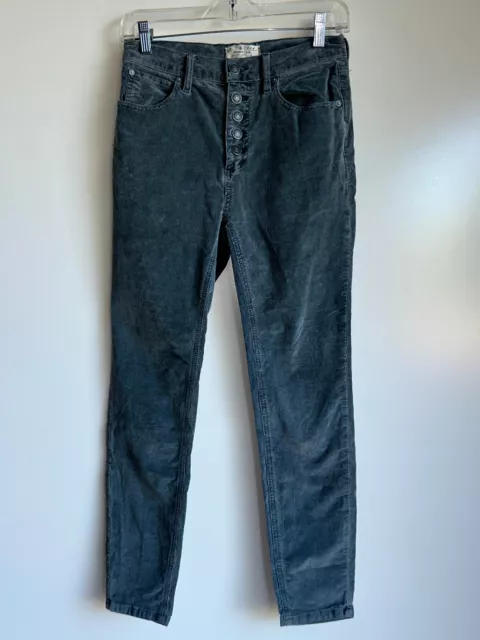 FREE PEOPLE We The Free Gray Button-Fly Skinny Corduroy Ankle Pants Size 26