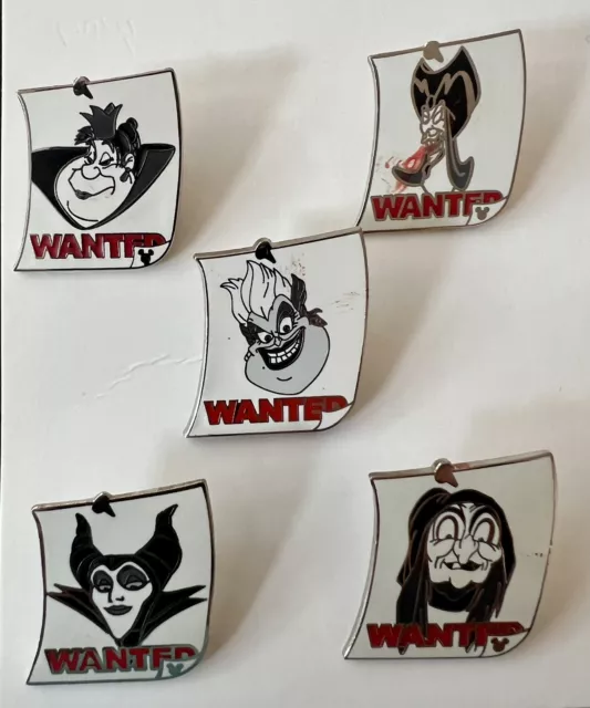 2005 Disney Pin Wanted Posters Villain Set of 5 WDW Cast Lanyard Series 3