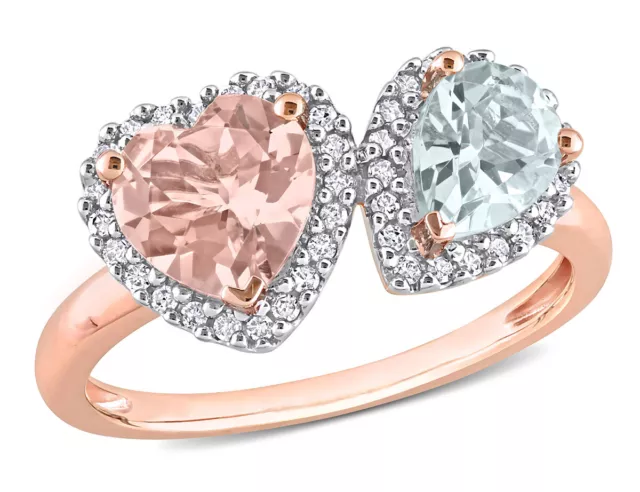 1.75 Carat (ctw) Morganite & Aquamarine Ring 10K Rose Gold with Diamonds