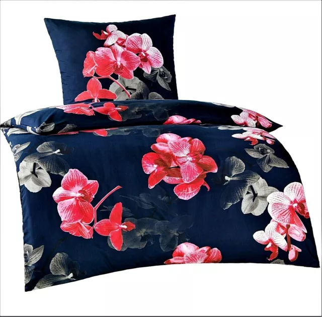 4-tlg Microfaser Bettwäsche Set Bettbezug 135x200  Orchidee Blau Rosa