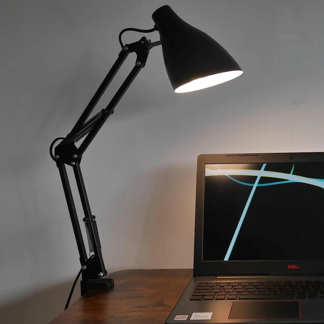 Metal Working Lamp Black Swing Arm Desk Lamp with Clamp and Base Adjustable Tabl