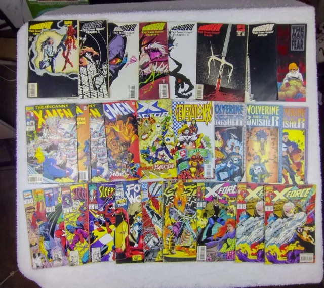 Lot Of 27 90s Comic Books Spiderman X-Men Daredevil Wolverine Punisher Marvel DC
