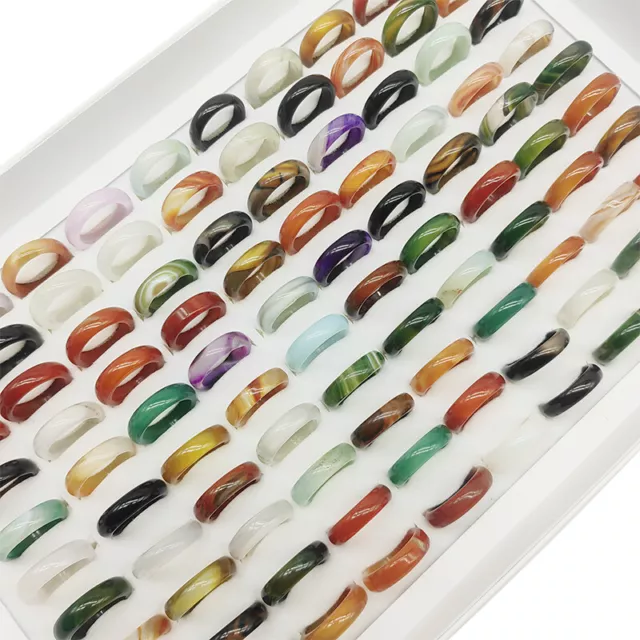 Wholesale Lots Colorful Mix Natural Gemstone Rings | Agate, Jade Jewelry | 20 an