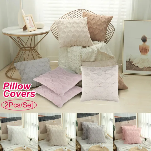 2Pcs Luxury Velvet Checked Solid Cushion Cover Tartan Soft Plush Pillow Case WC 3