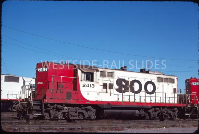 Original Slide - Soo Line EMD GP9 #2413 Yard Scene at Minneapolis Sep 1982