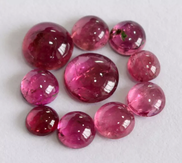 Natural Pink Tourmaline Round Cabochon 3.5 mm To 6 mm Lot 10 Pcs Loose Gemstones