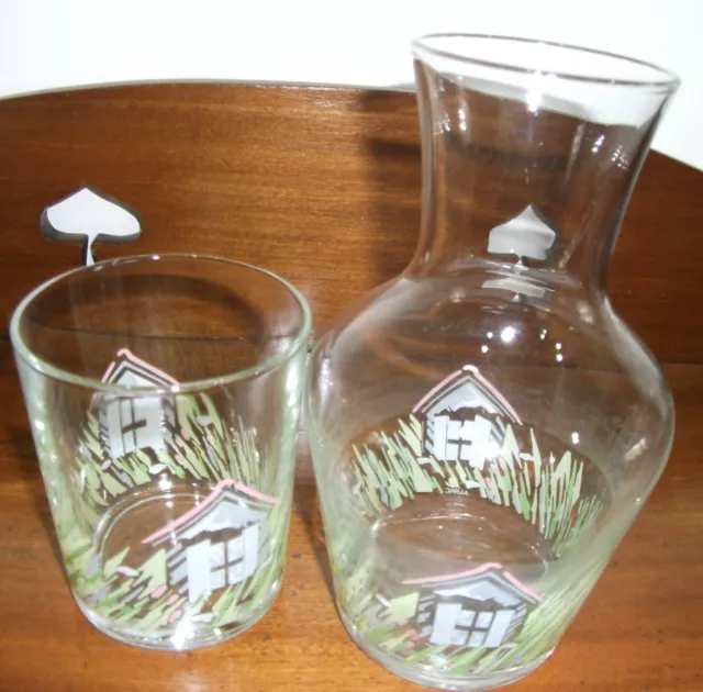 Glass Bedside Decorated Water Carafe /Decanter With Matching Glass Tumbler