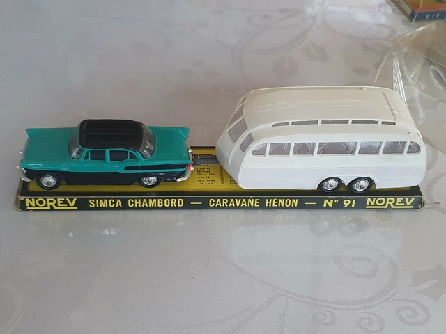 NOREV 1/43 – Simca Chambord + Caravane Henon – Turquoise Et Gris – Occasion