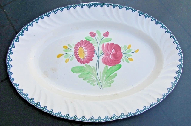 Plat Ovale Faïence Niderviller Grand Siècle Beyerlé, Céramique Moulurée Beige, Vintage