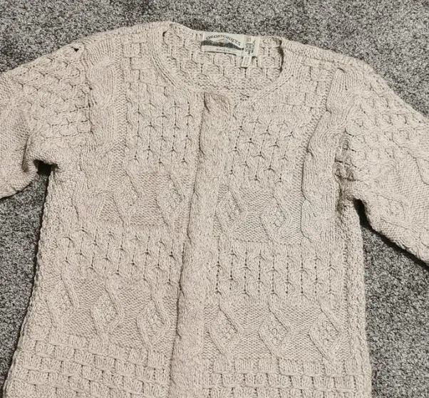 Aran Crafts Ireland 100% Merino Wool Sweater Cardigan Size Small Beige Full Zip