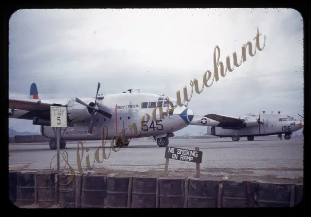 Fairchild C-119 Aircraft Base Military 35mm Slide 1950s Red Border Kodachrome