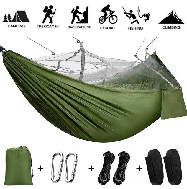 Double Person Camping Hammock With Mosquito Net Hanging Swing Bed For Outdoor UK