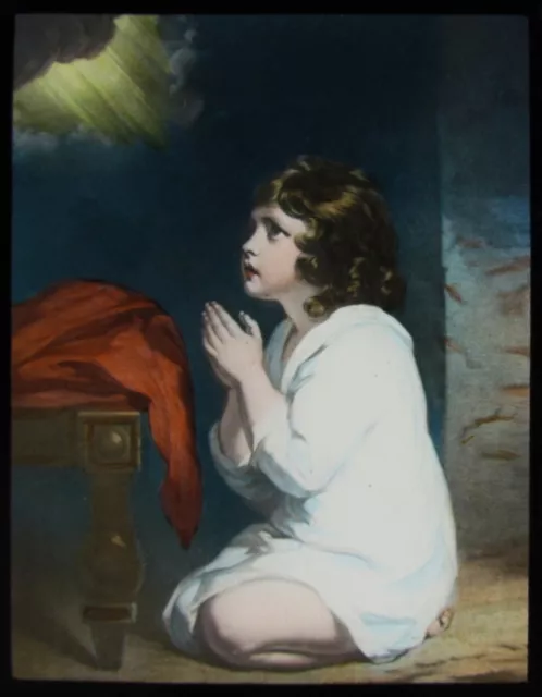 Glass Magic Lantern Slide CHILD SAMUEL PRAYING C1900 RELIGIOUS BIBLE