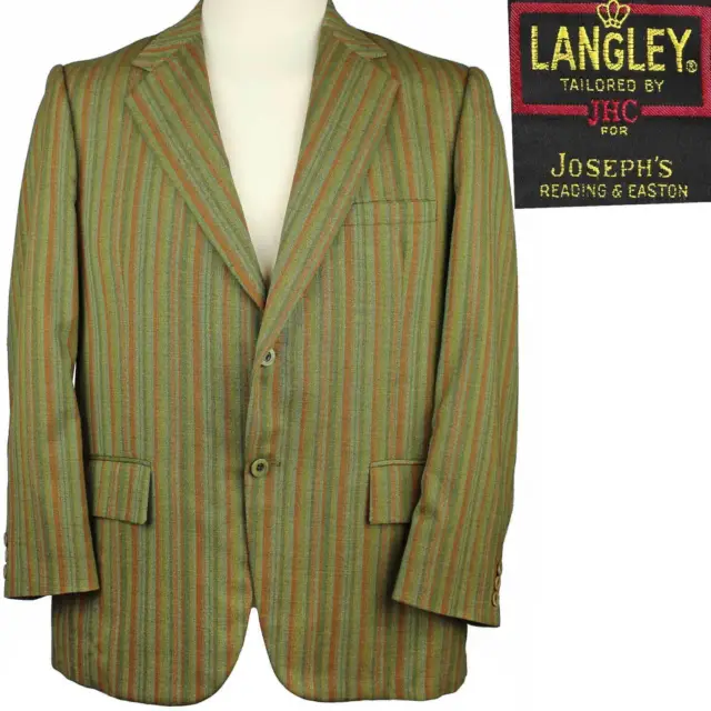 50s 60s Vintage Sport Coat Suit Jacket, Rockabilly Green Blue Orange Stripe, 42