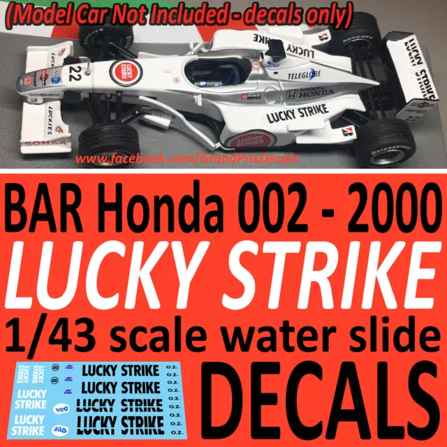 Formel 1 Autosammlung LUCKY STRIKE BAR Honda 002 2000 Villeneuve AUFKLEBER 1:43