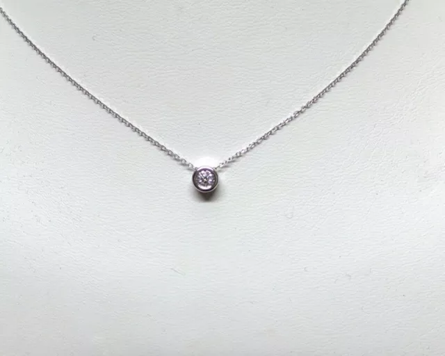 DIAMOND SOLITAIRE BEZEL SET NECKLACE 14K WHITE GOLD 0.10 CT SI1 Clarity G COLOR